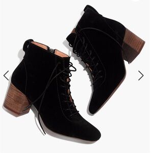 Madewell The‎ Emilia Lace-Up Suede Bootie Black 11